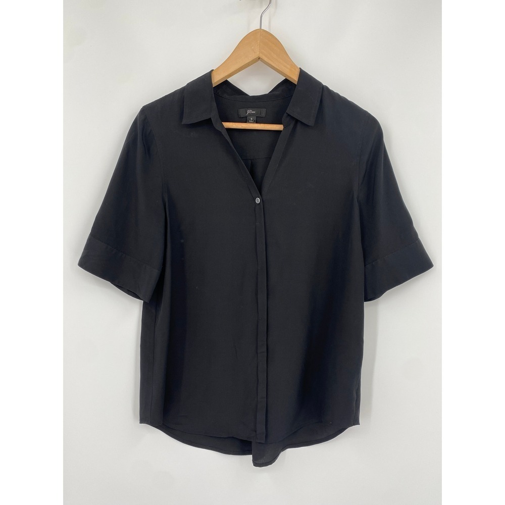 J.Crew Short Sleeve Blouse Women S Black‎ Silk Button Down J0511